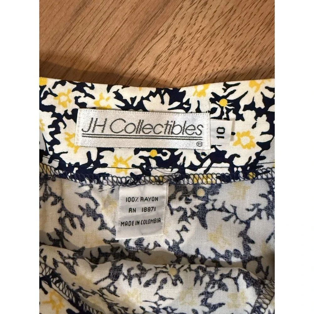 VTG 80s 90s JH Collectibles 10 Navy Blue Yellow White Floral Skirt Set Union Tag